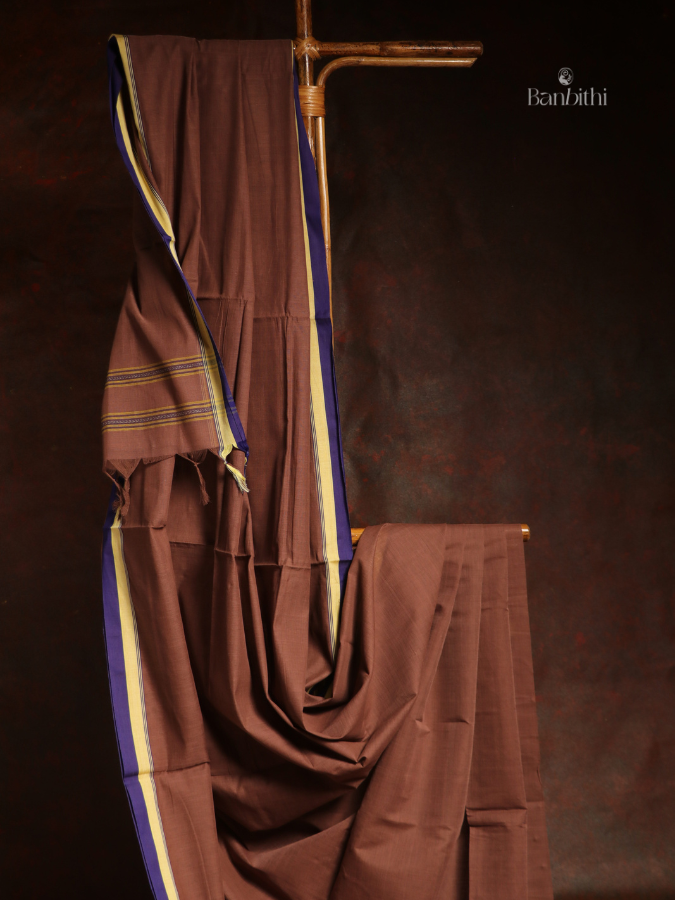 Pure Cotton Handwoven Dhaniakhali Saree – Brown