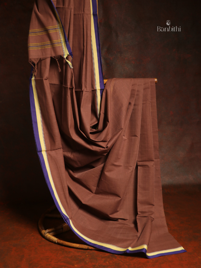 Pure Cotton Handwoven Dhaniakhali Saree – Brown