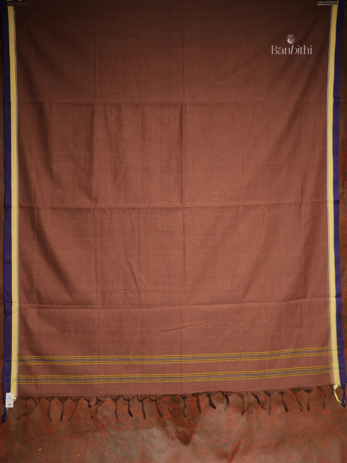 Pure Cotton Handwoven Dhaniakhali Saree – Brown