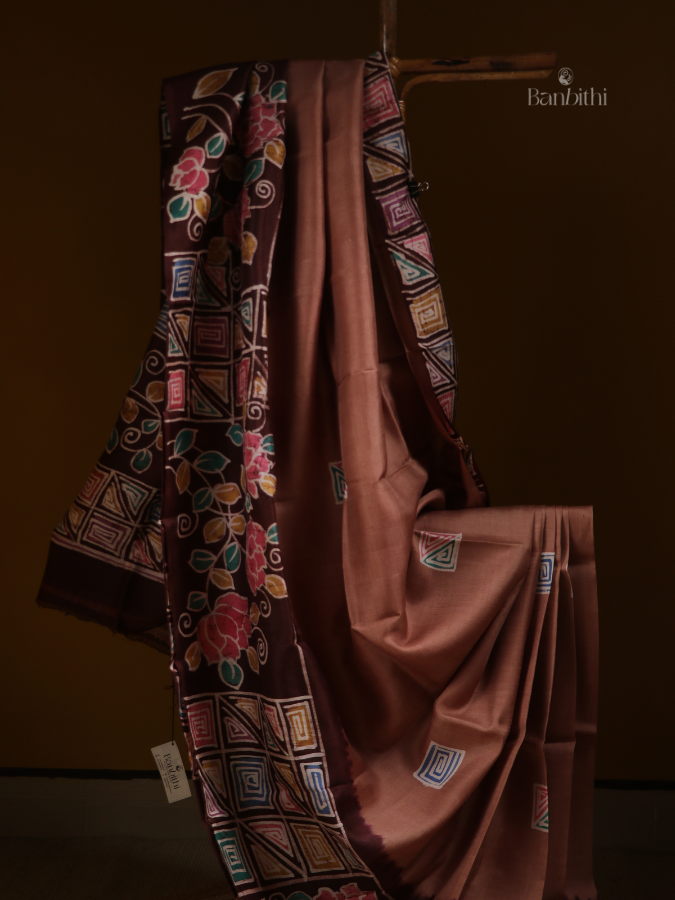 Hand-Painted Murshidabad Silk Saree – Classic Brown Heritage