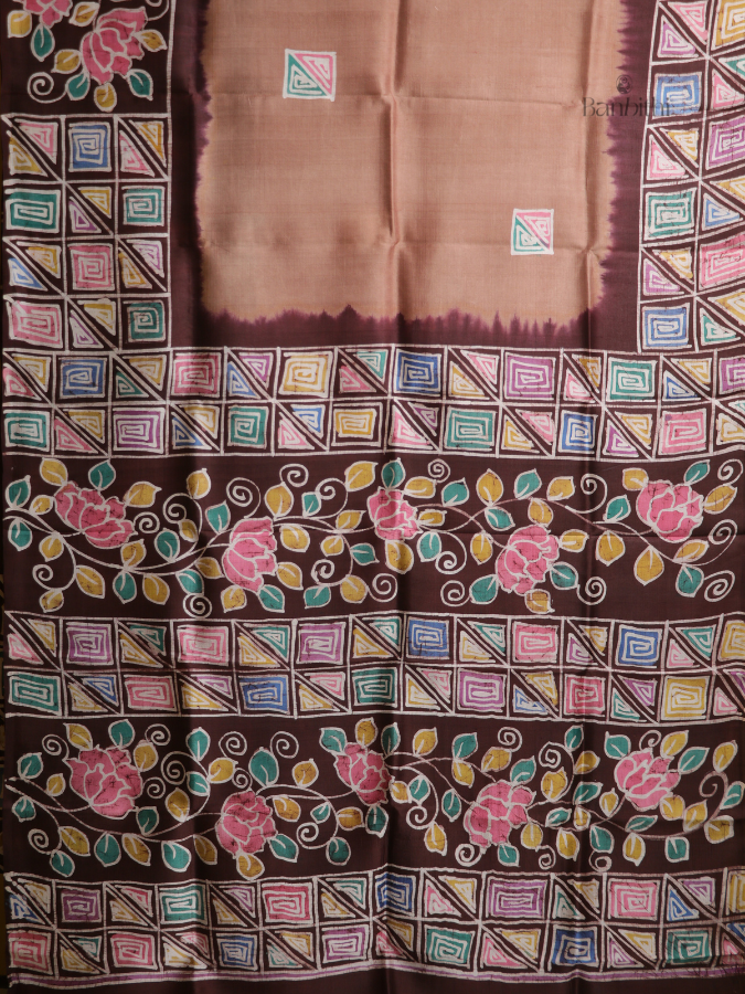 Hand-Painted Murshidabad Silk Saree – Classic Brown Heritage