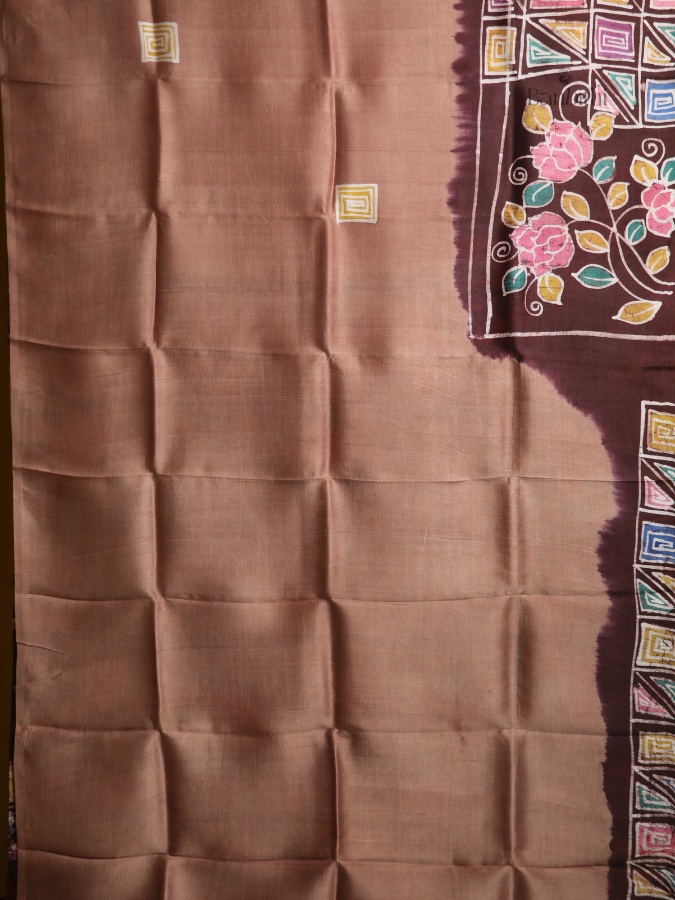 Hand-Painted Murshidabad Silk Saree – Classic Brown Heritage