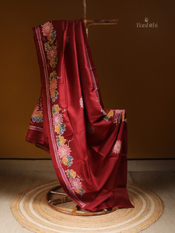Hand-Painted Murshidabad Silk Saree – Royal Red Statement