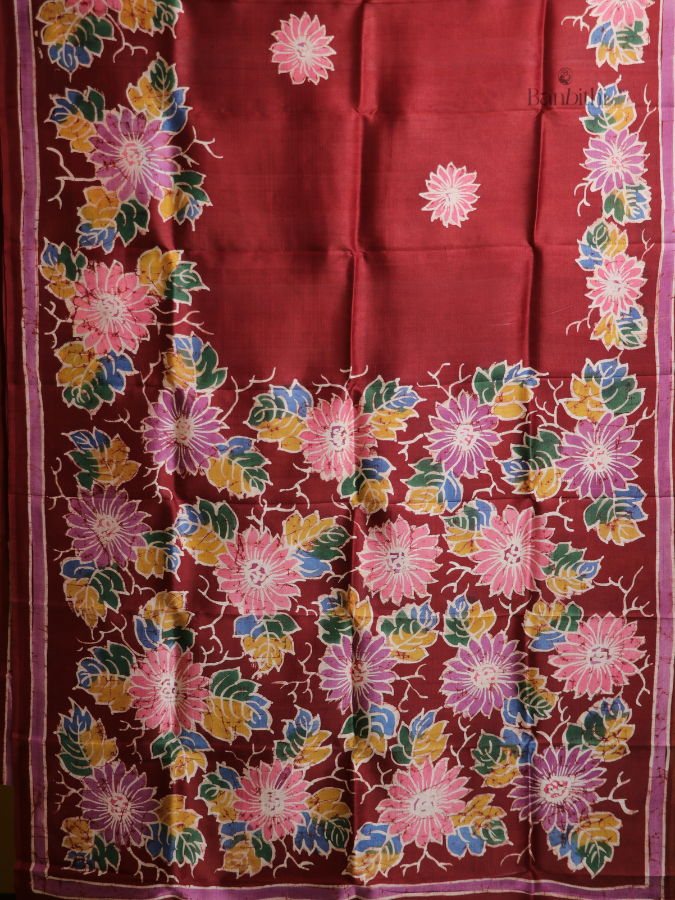 Hand-Painted Murshidabad Silk Saree – Royal Red Statement