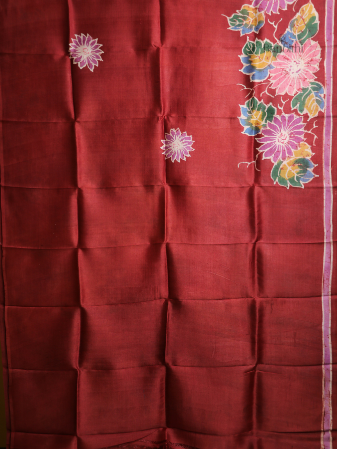Hand-Painted Murshidabad Silk Saree – Royal Red Statement