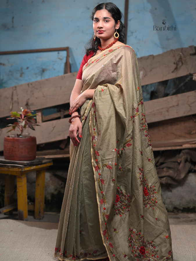 Hand Embroidered Saree – Brown (Variant 1)