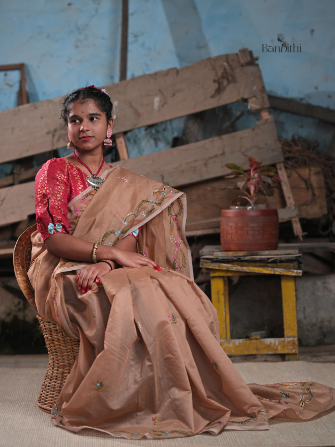 Hand Embroidered Saree – Brown (Variant 2)