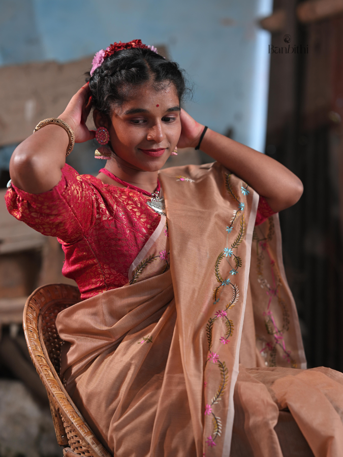 Hand Embroidered Saree – Brown (Variant 2)