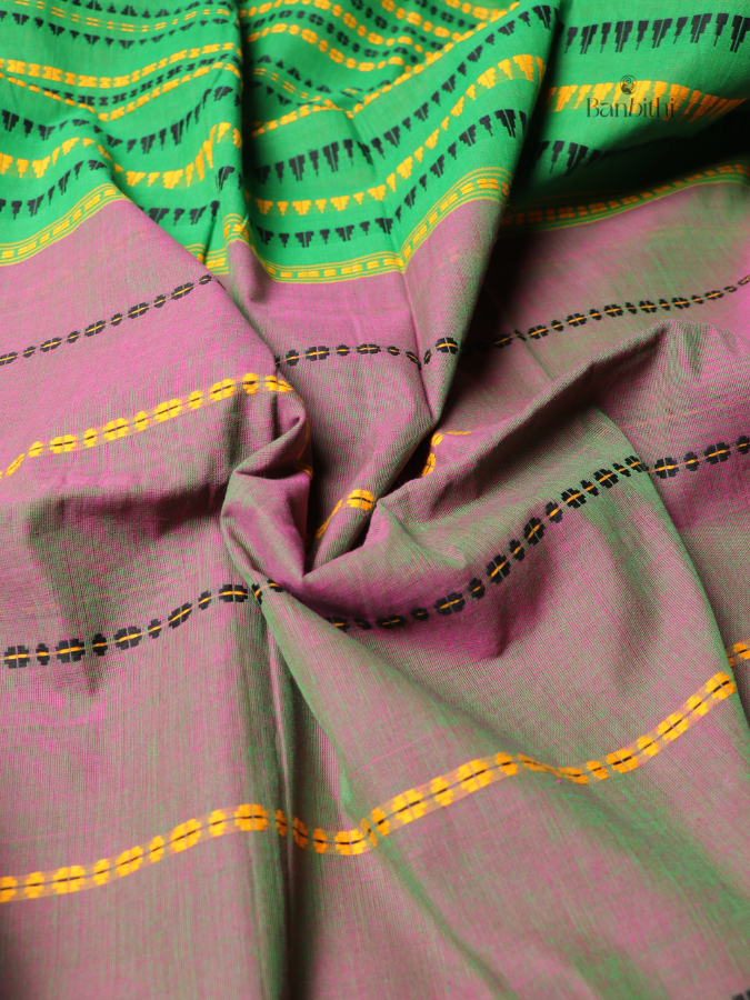 Begumpuri Pure Cotton Handwoven Saree – Brown With Green