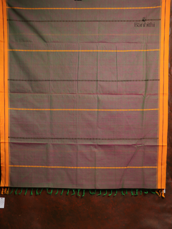 Begumpuri Pure Cotton Handwoven Saree – Brown With Green
