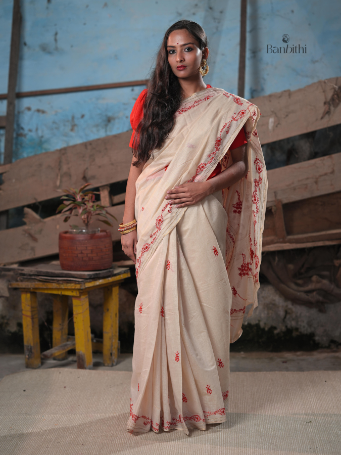 Hand Embroidered Saree – Off White (Variant 1)