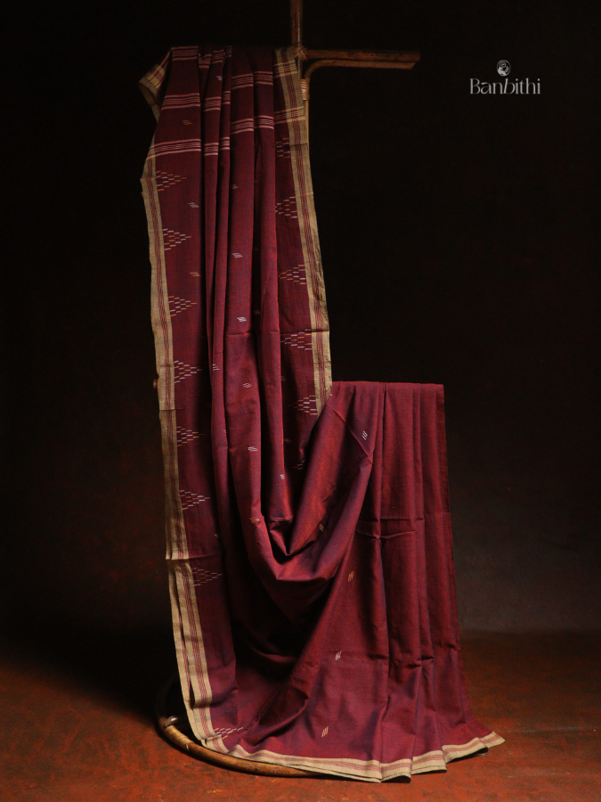 Pure Cotton Hand Spun Jamdani Saree – Deep Magenta