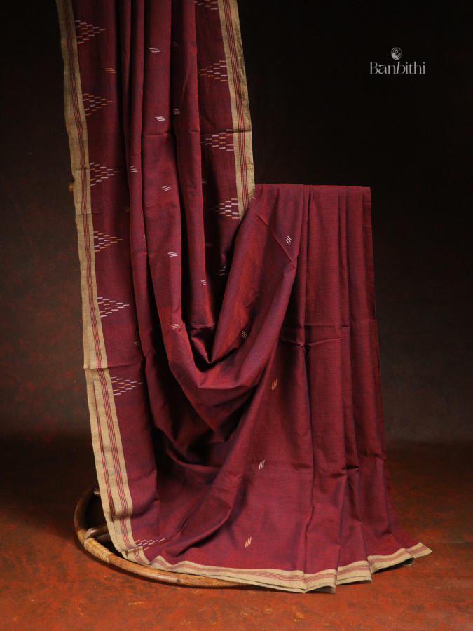 Pure Cotton Hand Spun Jamdani Saree – Deep Magenta