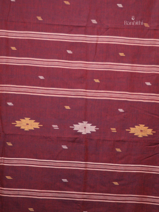 Pure Cotton Hand Spun Jamdani Saree – Deep Magenta