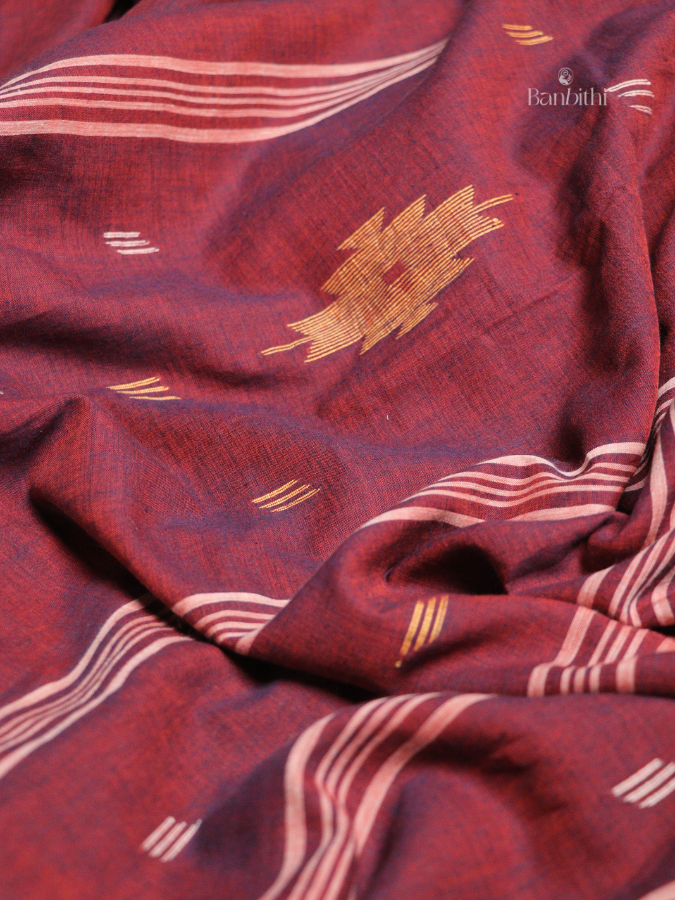 Pure Cotton Hand Spun Jamdani Saree – Deep Magenta