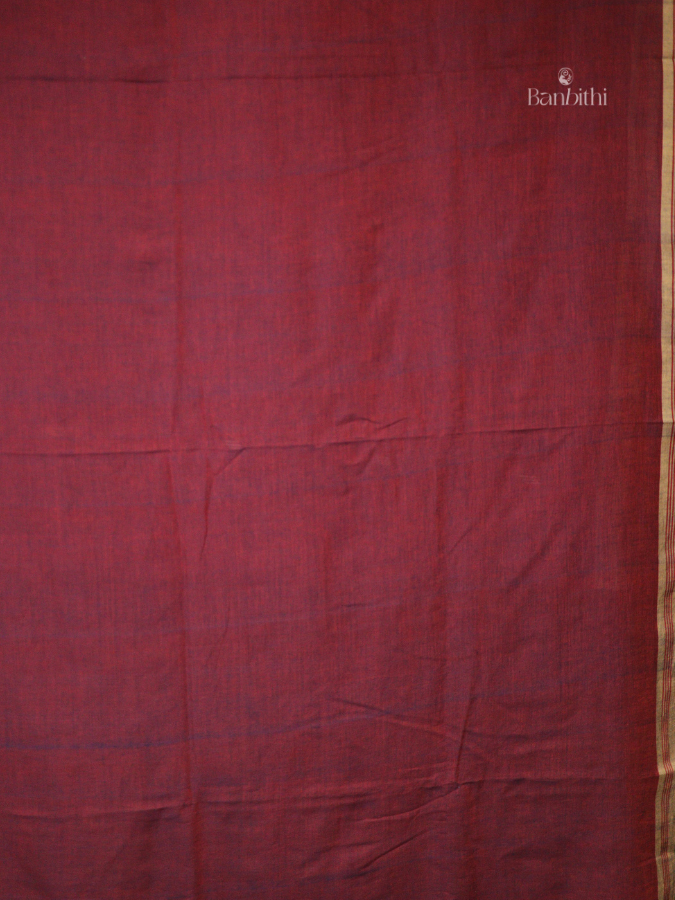 Pure Cotton Hand Spun Jamdani Saree – Deep Magenta