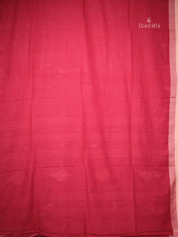 Pure Cotton Hand Spun Jamdani Saree – Deep Red
