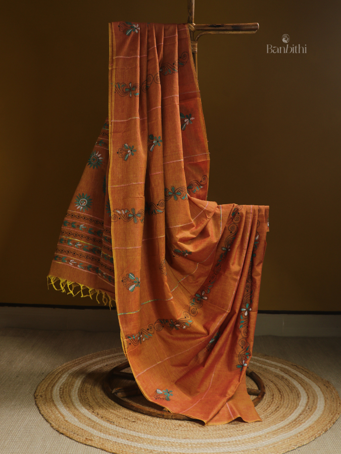 Golden Mustard Kantha Cotton Saree