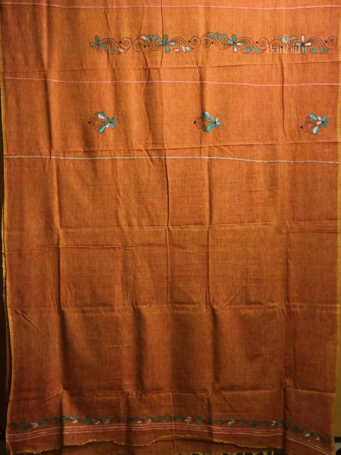 Golden Mustard Kantha Cotton Saree