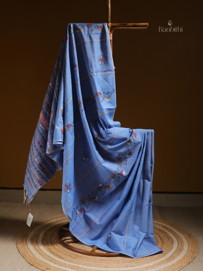 Indigo Denim Kantha Embroidered Saree