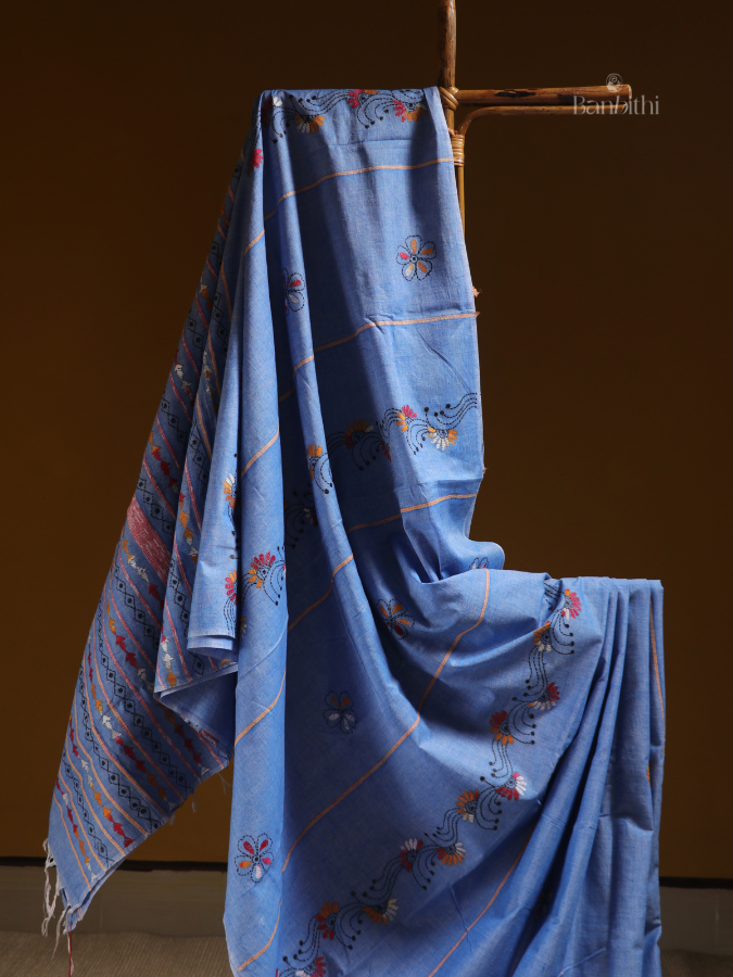 Indigo Denim Kantha Embroidered Saree