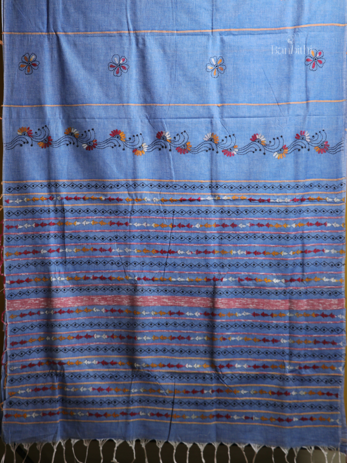 Indigo Denim Kantha Embroidered Saree