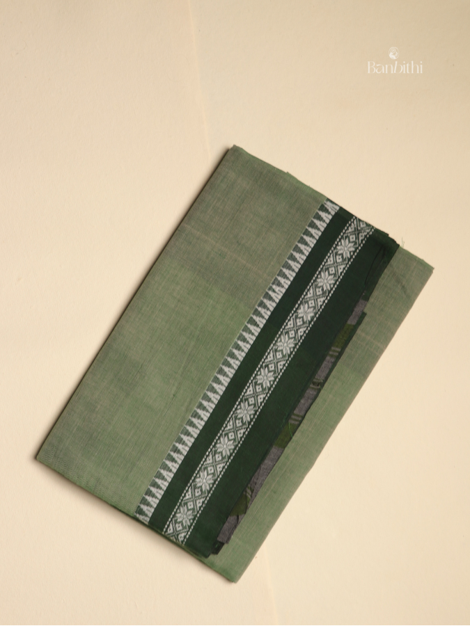Pure Cotton Handwoven Dhaniakhali Saree – Dual Tone Pista Green