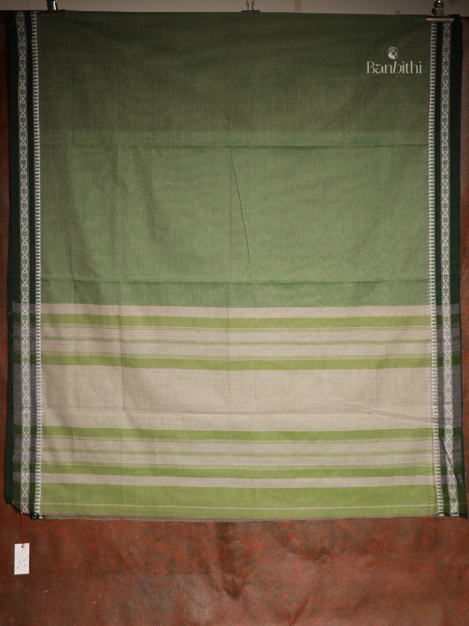 Pure Cotton Handwoven Dhaniakhali Saree – Dual Tone Pista Green