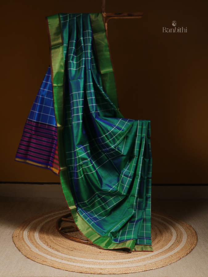 Bishnupur Silk Saree – Deep Green Heritage Weave
