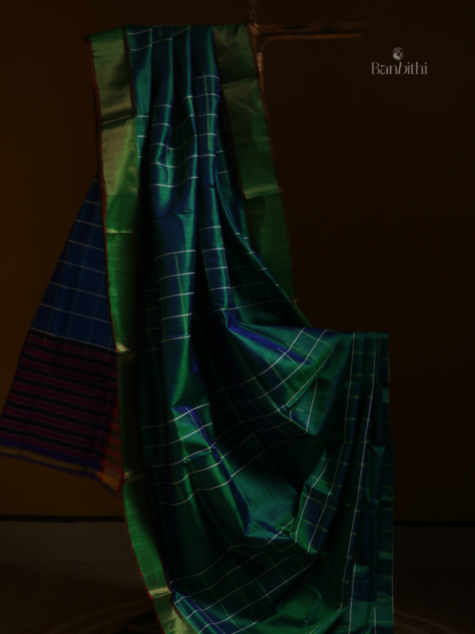 Bishnupur Silk Saree – Deep Green Heritage Weave