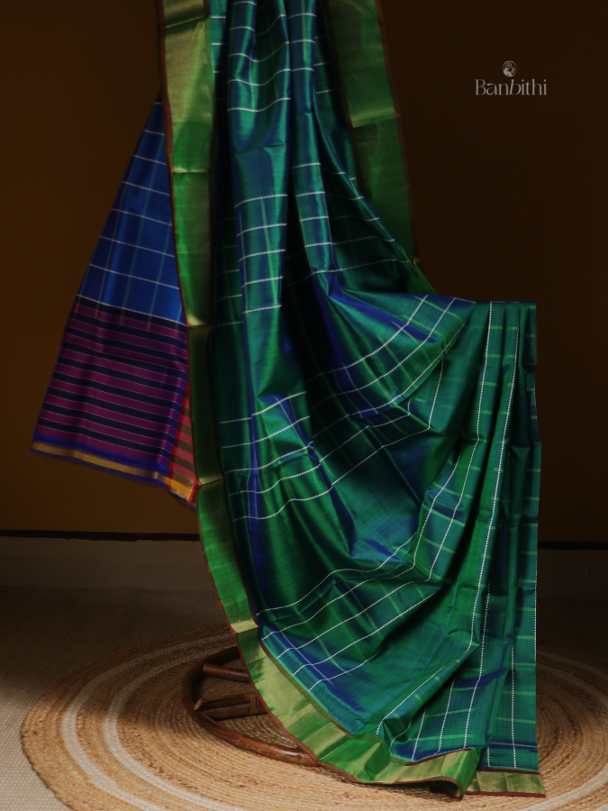 Bishnupur Silk Saree – Deep Green Heritage Weave