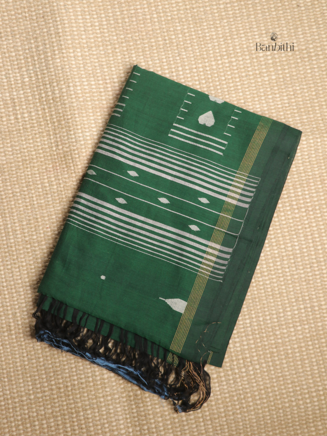 Pure Cotton Hand-Spun Jamdani Saree - Green