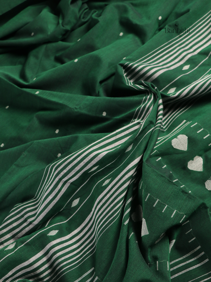 Pure Cotton Hand-Spun Jamdani Saree - Green