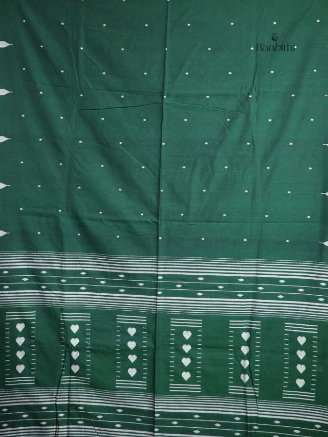 Pure Cotton Hand-Spun Jamdani Saree - Green