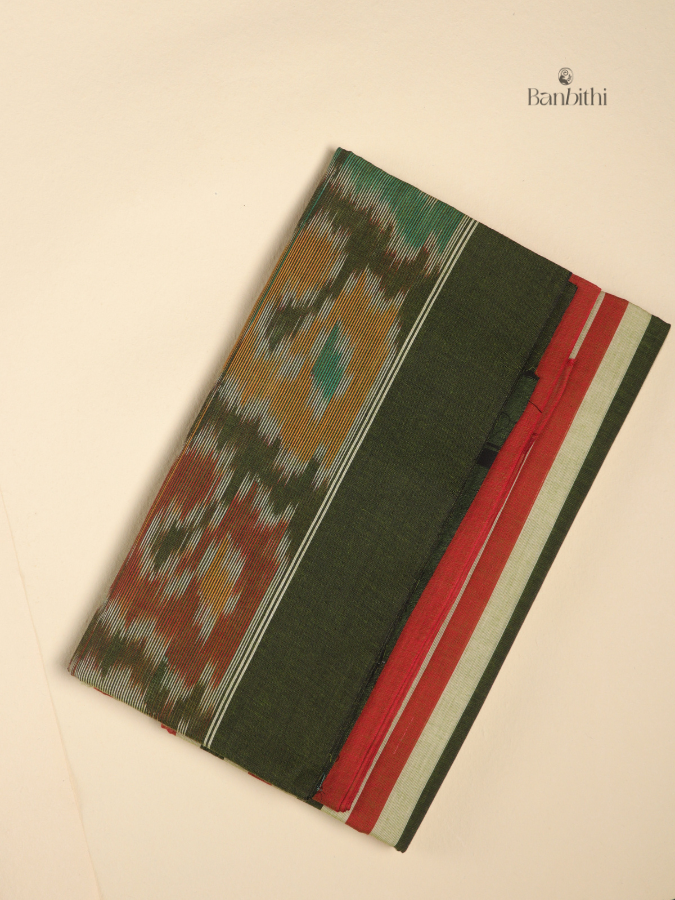 Pure Cotton Handwoven Dhaniakhali Saree – Green Red