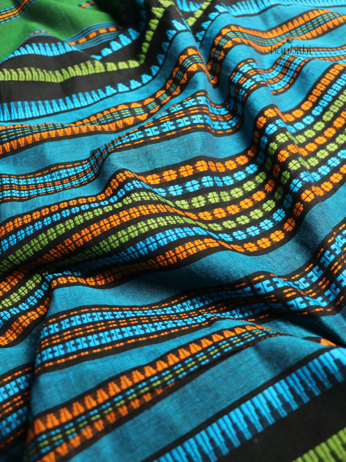 Begumpuri Pure Cotton Handwoven Saree – Green and Blue