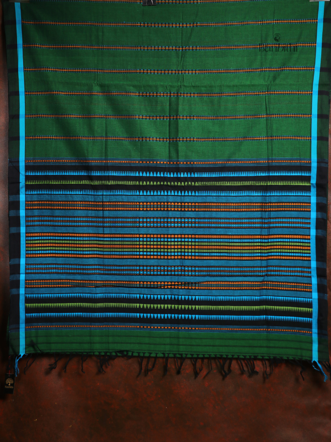 Begumpuri Pure Cotton Handwoven Saree – Green and Blue