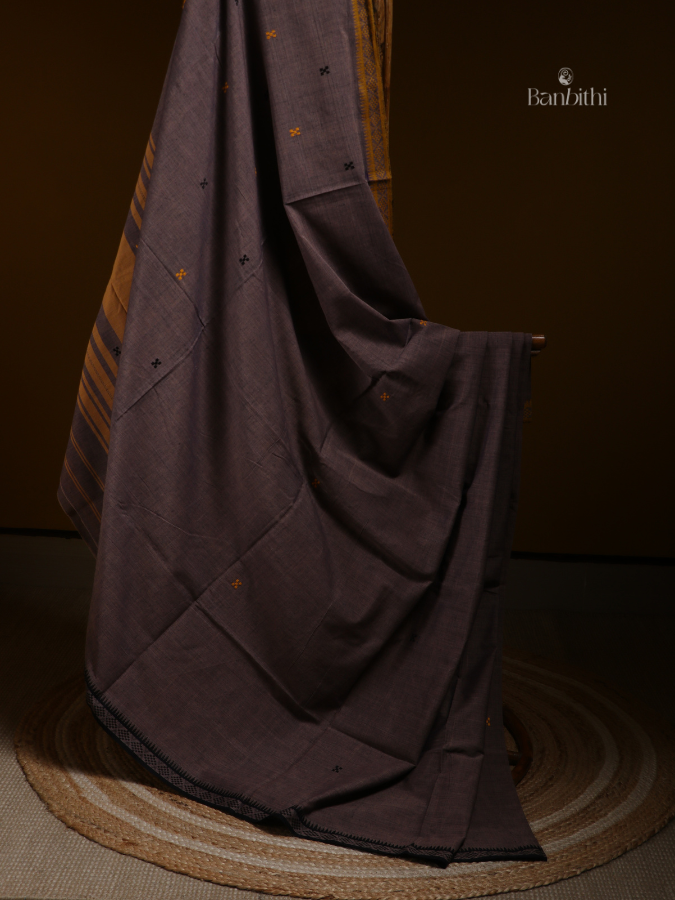 Earthy Ash Dhaniakhali Handwoven Cotton Saree