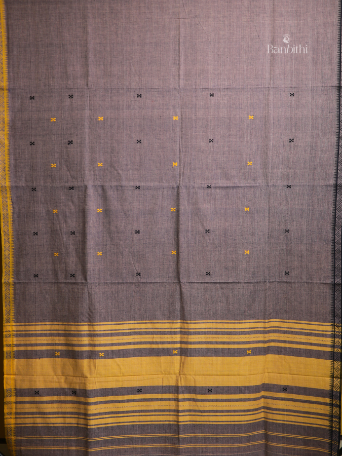 Earthy Ash Dhaniakhali Handwoven Cotton Saree
