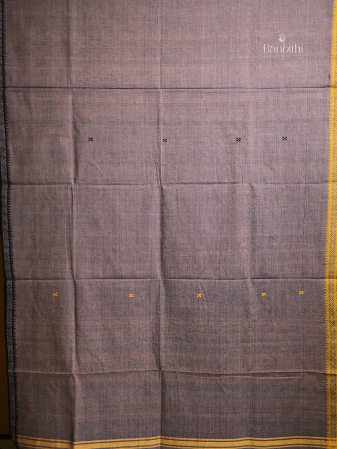 Earthy Ash Dhaniakhali Handwoven Cotton Saree