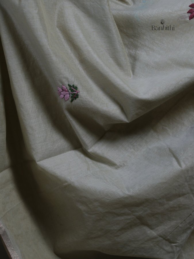 Silver Grey Multicolour Stitch Saree