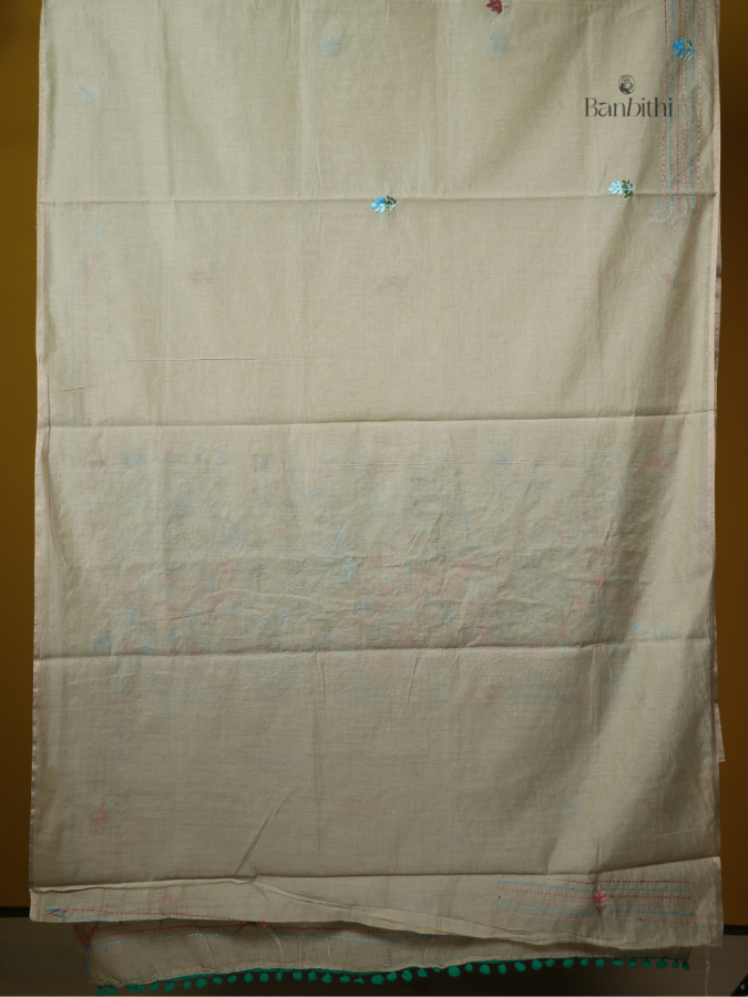 Silver Grey Multicolour Stitch Saree