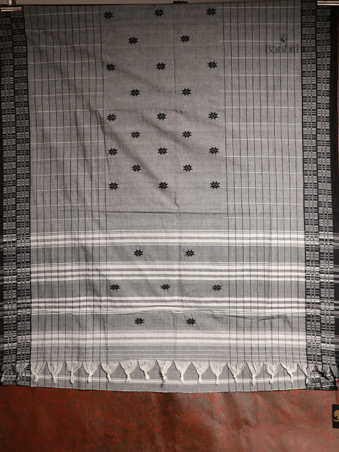 Pure Cotton Handwoven Dhaniakhali Saree – Grey