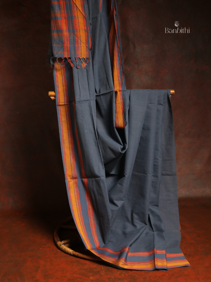 Pure Cotton Handwoven Dhaniakhali Saree – Ash Grey 2