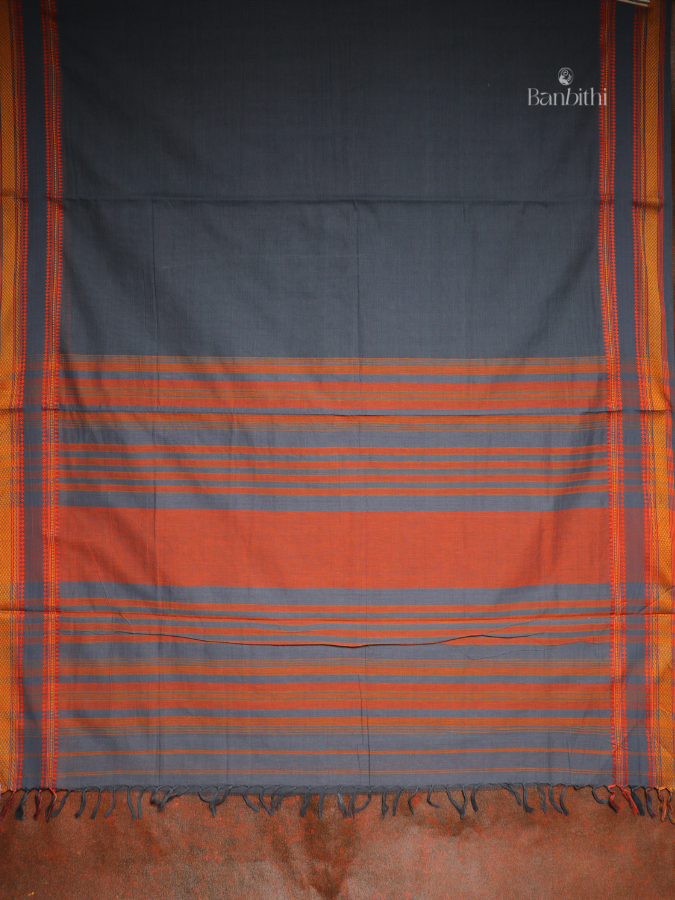 Pure Cotton Handwoven Dhaniakhali Saree – Ash Grey 2