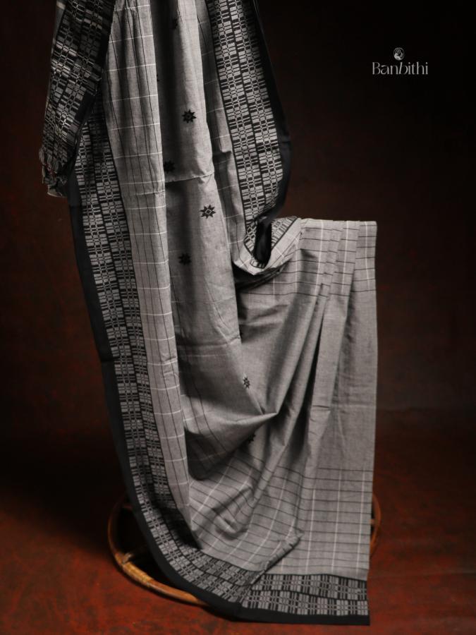 Pure Cotton Handwoven Dhaniakhali Saree – Grey