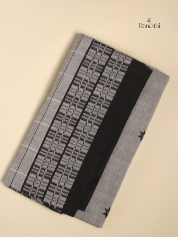 Pure Cotton Handwoven Dhaniakhali Saree – Grey