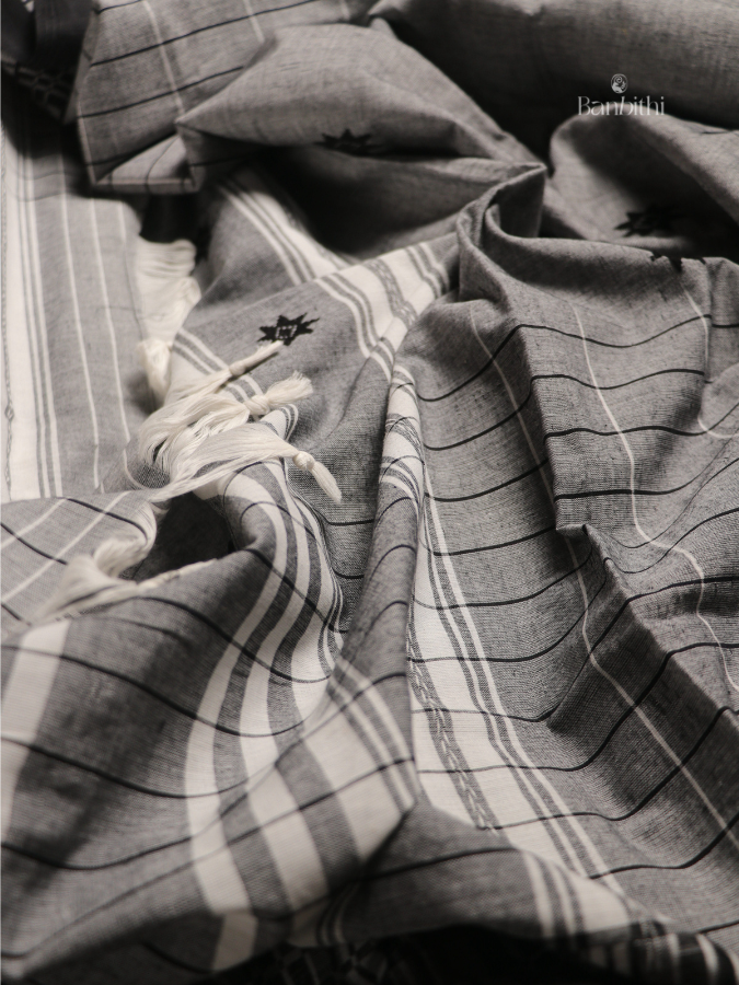 Pure Cotton Handwoven Dhaniakhali Saree – Grey