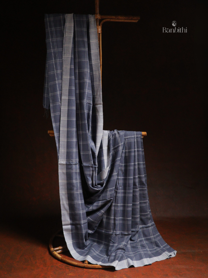 Pure Cotton Hand Spun Jamdani Saree – Grey (Variant 2)