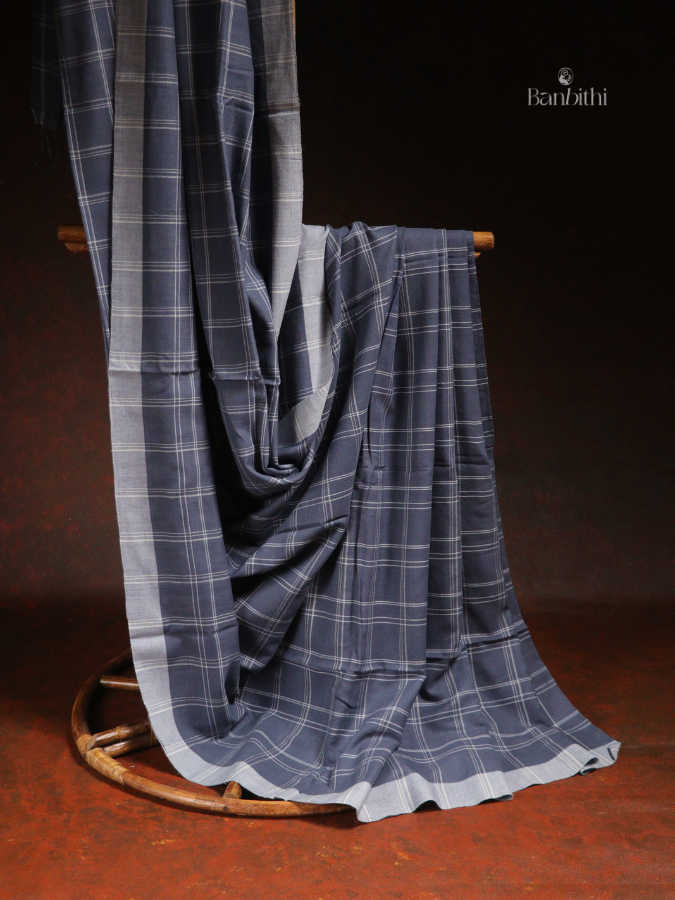 Pure Cotton Hand Spun Jamdani Saree – Grey (Variant 2)